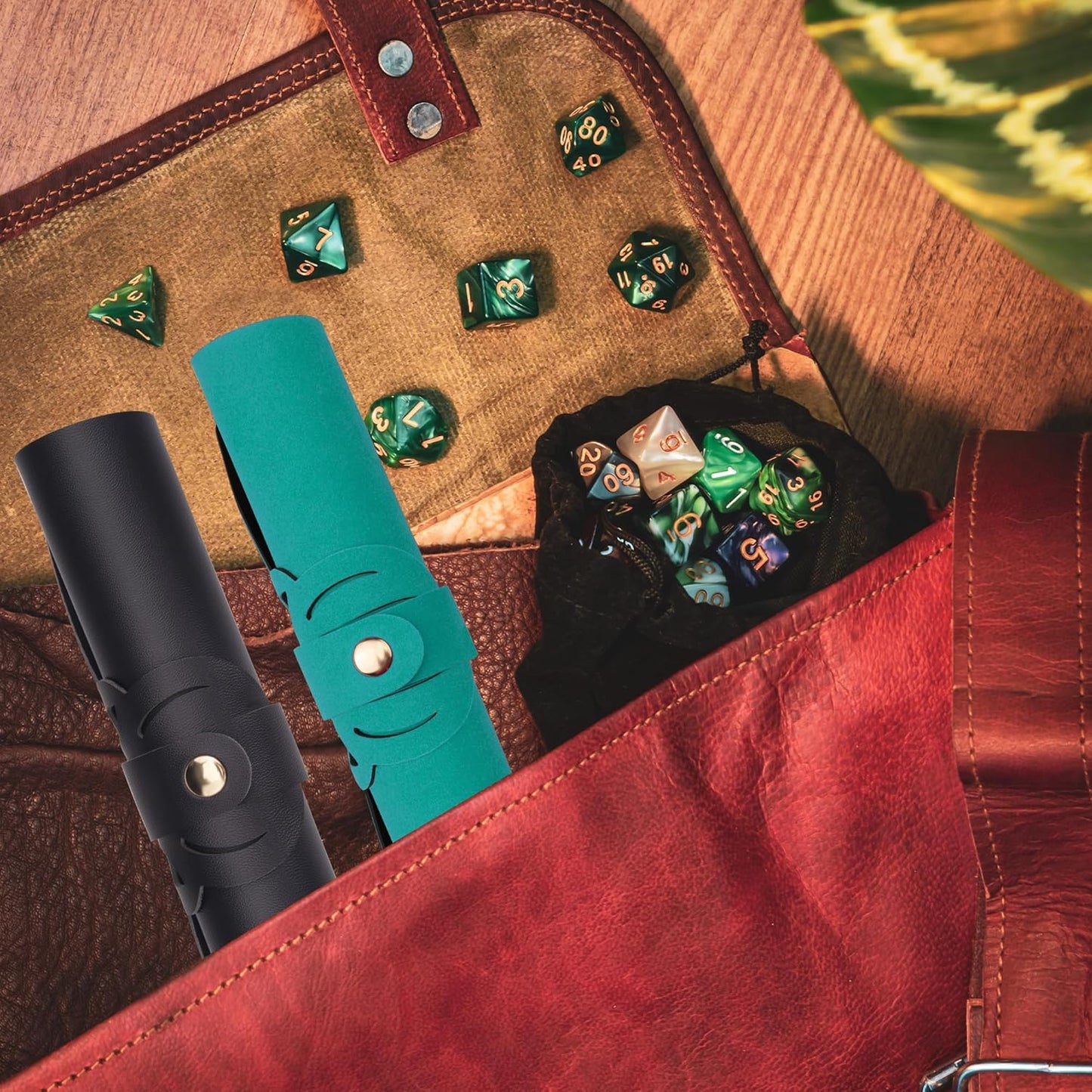 SIQUK 2 Pieces Octopus Dice Rolling Tray PU Leather Dice Mat Folding Scroll Dices Holder Trays for D&D RPG Games (Cyan, Black)