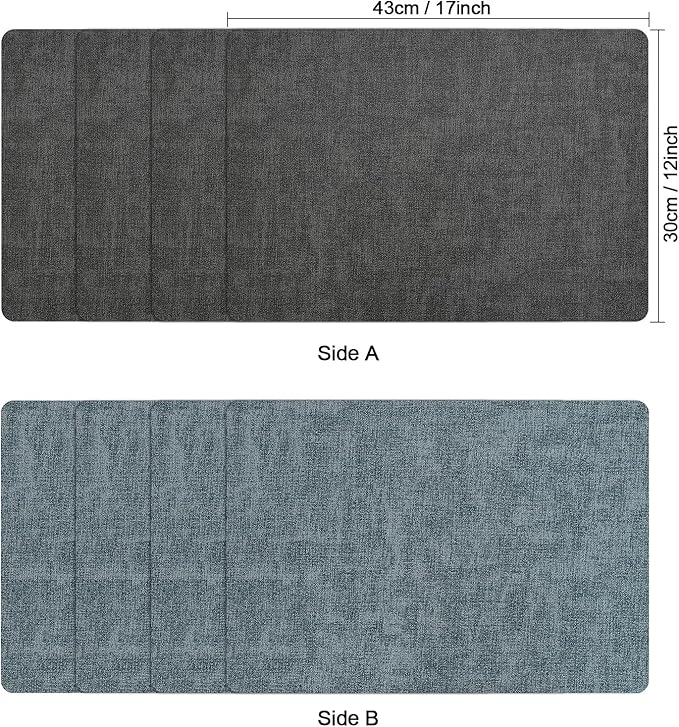 Myir JUN Dual Sided Placemats, Faux Leather Set of 6 Indoor & Outdoor Square Non-Slip Table Mats (Gray Light Blue, Set of 6)