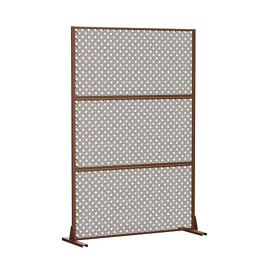 Casaphoria 72" H x 47" W Metal Outdoor Privacy Screen, Freestanding Decorative Divider for Patio, Deck, Balcony, and Garden with Stable Base, Brown-Jason