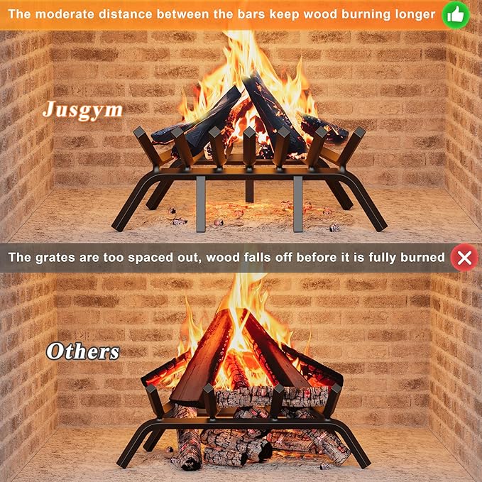 Fireplace Grate 21 Inch with 7 Support Legs, Solid Steel Heavy Duty Fireplace Log Holder, Fireplace Log Grate for Indoor Fireplace & Outdoor In-ground Firepit