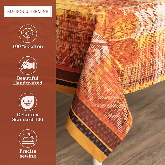 Maison d' Hermine Table Cloth Rectangle Table 100% Cotton 70 x 108 Inches Fall Tablecloth Reusable Everyday Use for Thanksgiving Christmas Decorations Dining Farmhouse Party (Thanksgiving Tartan)