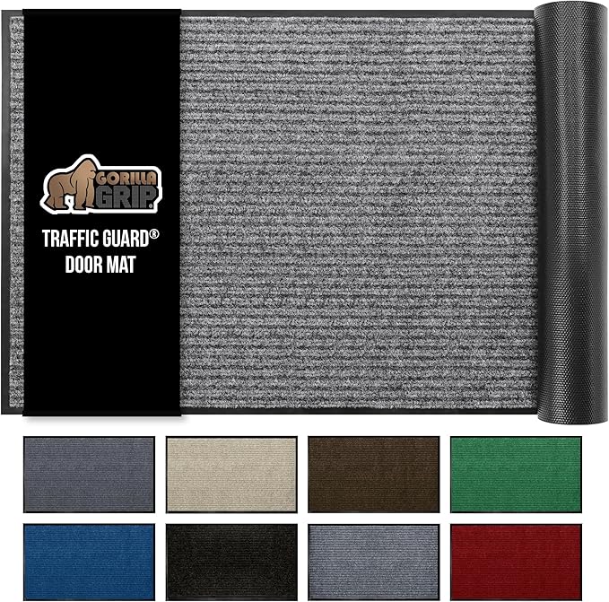 GORILLA GRIP Waterproof Traffic Guard Door Mat, 70x24, Heavy Duty Entryway Mats, Strong Rubber Back Commercial Rugs for Office Hallway, Garage Floor and Home, Low Profile Carpet Runner, Light Gray