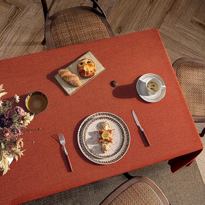 MIULEE Burnt Orange Linen Polyester Tablecloth Fall Thanksgiving 52x70 Inch Rectangle Table Cloth Waterproof,Stain Resistant & Wrinkle Resistant for Dining Party Wedding