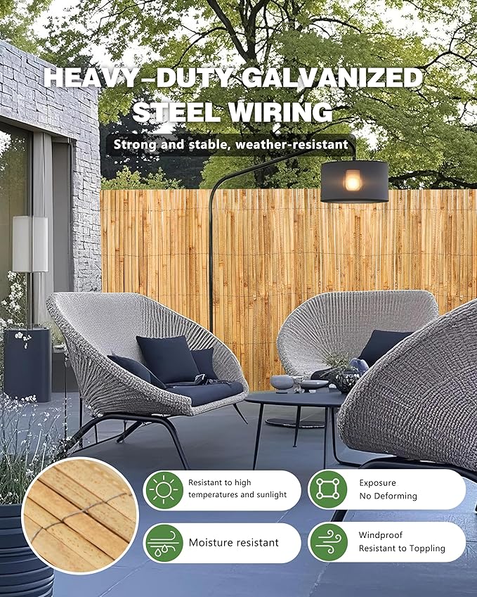 4ft x 13ft Natural Bamboo Slat Screening Roll, Outside Bamboo Privacy Fencing, Privacy Screen Panels for Garden, Outdoor
