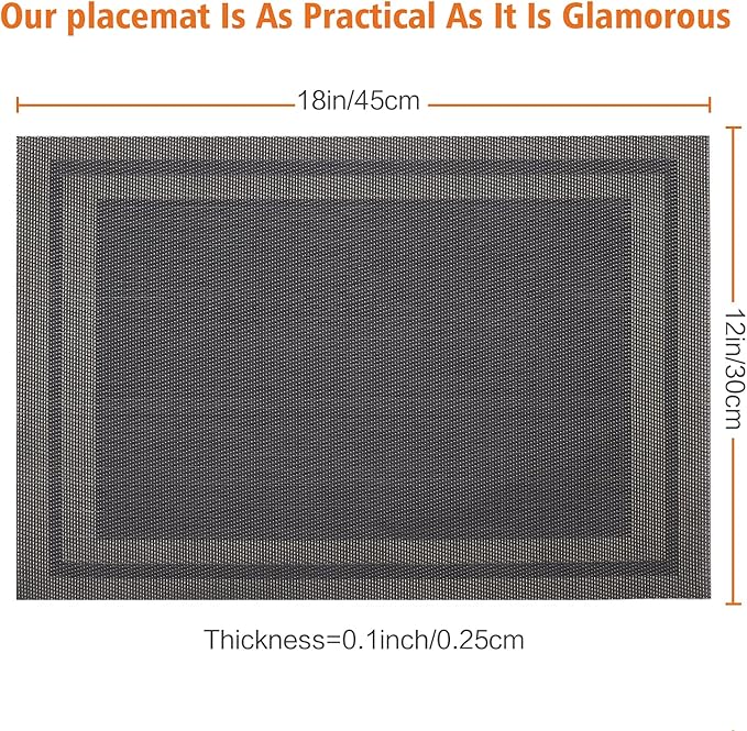 Placemats Set of 8,Washable,Heat and Stain Resistant Indoor/Outdoor Place mats,Vinyl Woven Non Slip Table Mats for Restaurant Table Protection,PVC Placemats(Black Gold 8PCS)
