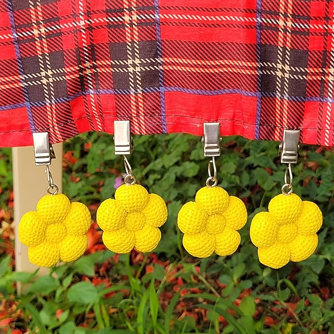 TwoFish Home Set of 4 Yellow Sunflower Resin Tablecloth Weights Clips Yellow Sunflower Handicraft Tablecloth Clamps Pack of 4