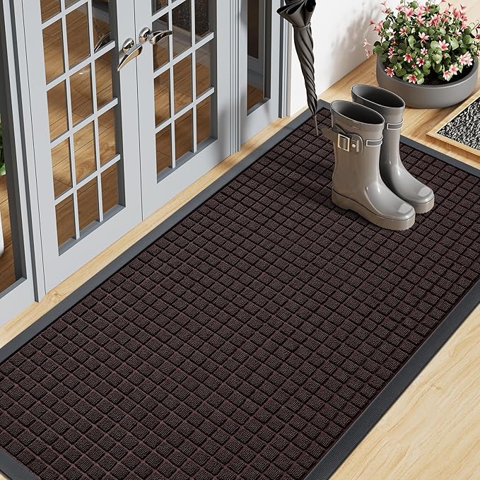 Smiry Front Door Mat Outside Entrance, Heavy Duty Natural Rubber Doormat, Non Slip, Trap Dirt and Moisture, Easy Clean, Low Profile Welcome Floor Mats for Indoor Outdoor Entry, 59x23 Inch, Brown