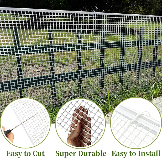 PotatoLife Plastic Wire Mesh Fence, Balcony Fence for Baby and Pets, Safety Fence, Stair Protector, Poultry, Garden, Tree Support, Durable Material, Free Zip Ties (White, 15.7'' x 20')