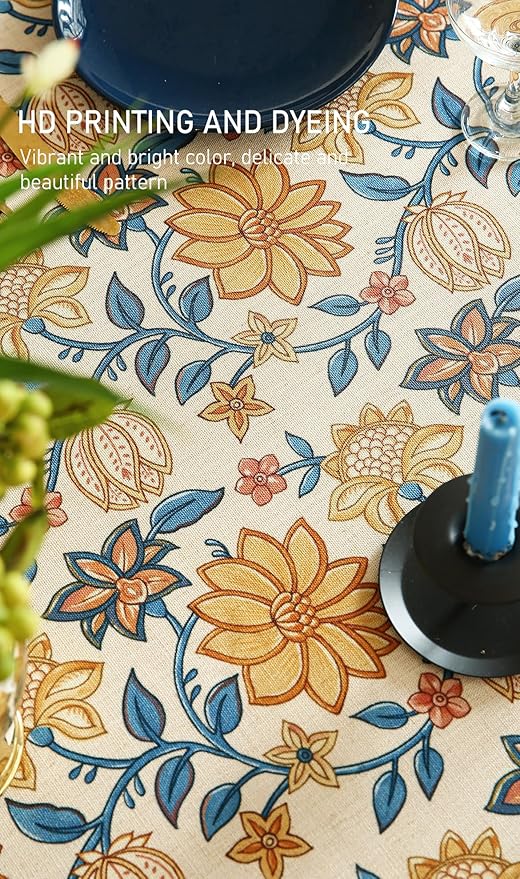 ISAENNE SAENNE Designer Bohemian Floral Extra Long TableclothRectangle,Linen Colorful Table Cloth,Wrinkle Resistant Decor Tablecloths for Dining Thanksgiving Kitchen Christmas,63"*110"-Estevan B
