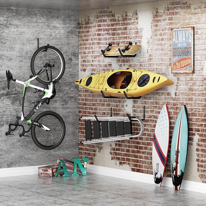 niffgaff Heavy Duty Garage Storage Hooks - 120 LB Capacity Wall Mounted Rack for Kayaks, Ladders, and Bikes