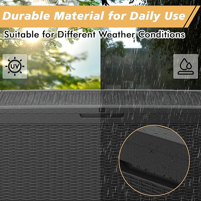Outdoor Storage Box, Resin Deck Boxes Outdoor Waterproof For Patio Furniture, Garden Tools, Pool Supplies, Durable And UV Resistant, Lockable (100 Gallon, Black)