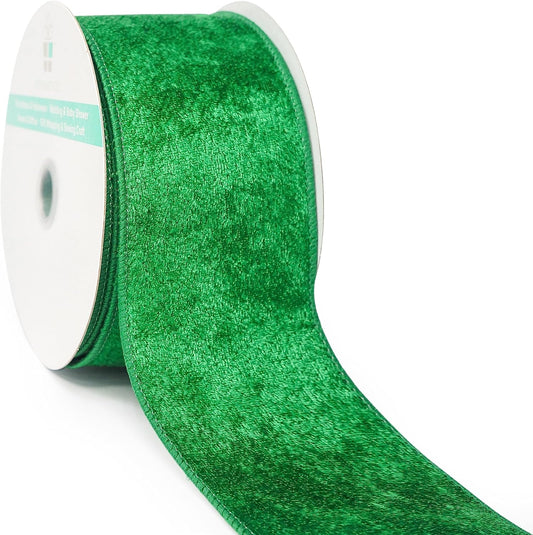Green Velvet Ribbon 2.5 Inch x 10 Yards for Christmas Tree Topper Home Decoration Wreath Gift Wrapping DIY Craft