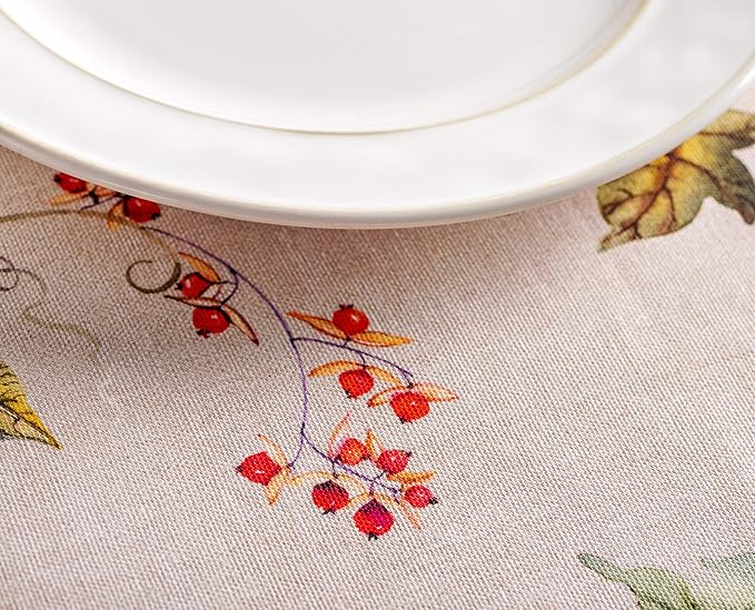 Maison d' Hermine Table Cloth Round Table 100% Cotton 69 Inches Fall Tablecloth Reusable Everyday Use for Thanksgiving Christmas Decorations Dining Farmhouse Party (Potiron)