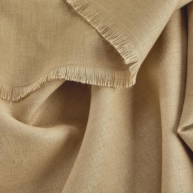 Solino Home Fringe Linen Table Runner 108 Inches Long - 100% Pure Linen Kelp Dining Table Runner 14 x 108 Inch for Spring - Handcrafted and Machine Washable