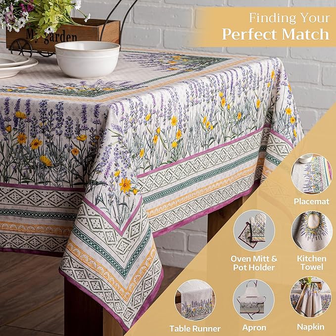 Maison d' Hermine Table Cloth Square Table 100% Cotton 60 x 60 Inches Tablecloth Reusable Decorative for Dining Room, Farmhouse, Home, Party, Festive & Wedding Spring Summer - Fanny Lavender