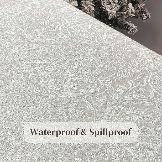 Jacquard Square Tablecloth, Thick Kitchen Dining Table Cloth for Square or Round Tables, Waterproof Decorative Fabric Table Cover for Outdoor and Indoor, 60x60 Inch Milky White