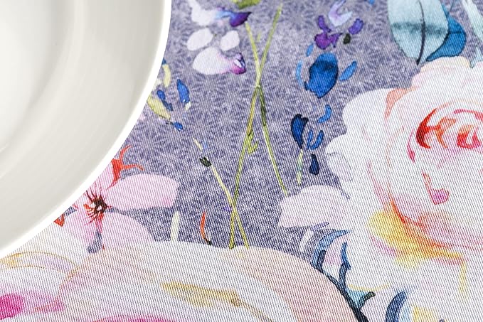 Maison d' Hermine Table Cloth Round Table 100% Cotton 63 Inches Tablecloth Reusable for Dining Room, Farmhouse, Home, Party, Festive & Wedding Spring Summer - Sweet Rose Lavender - Country Garden