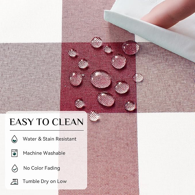Softalker Gingham Checkered Tablecloth Rectangle - Outdoor Waterproof Buffalo Plaid Table Cloth, Stain Resistant Washable Table Cover for Picnic, Camping, Dining - Burgundy and White, 60 x 84 Inch