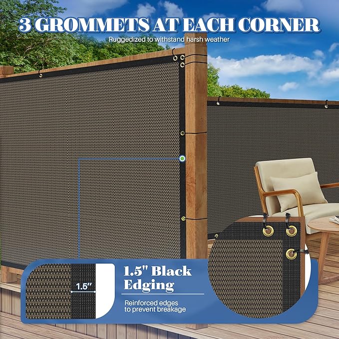 ECOOPTS 8'x183' Privacy Fence Screen Windscreen with Copper Grommets, Fit for Commercial Fence and Residential Garden Outdoor 90% UV Blockage, Cable Zip Ties Included (Brown)