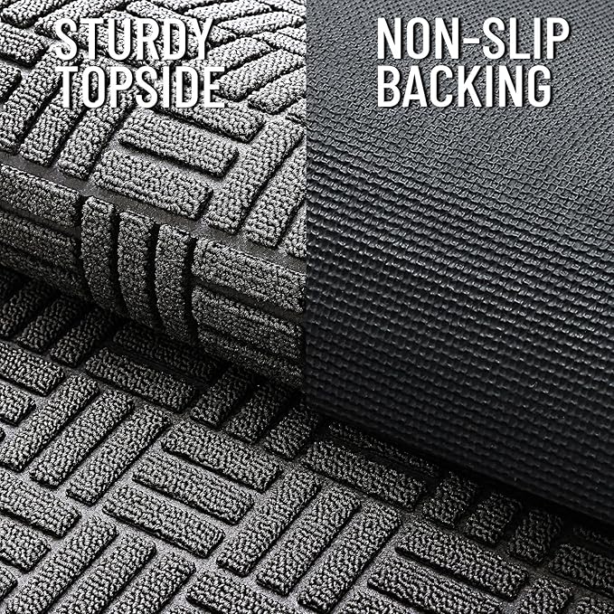 OLANLY Front Door Mat Outside Entrance 35x23, Absorbent, Heavy Duty Sturdy Natural Rubber Doormat Indoor Outdoor, Stain and Fade Resistant, Non-Slip Backing Low Profile Floor Mat for Entryway, Grey