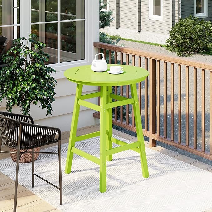 Costaelm Patio Bistro Table, 42" Counter Height Round Patio Cocktail Bar Table with Umbrella Hole, Outdoor Bistro Dining Pub Table for Front Porch Deck Backyard Garden, Lime