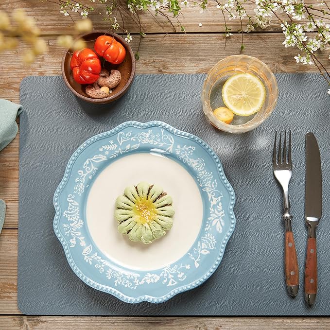 DOLOPL Placemats Set of 6, Wipeable Faux Leather Heat Resistant Table Mats - Anti Slip Table Place Mats, Modern Washable Outdoor Placemats for Kitchen Dining Room Table Decorations(Gray)