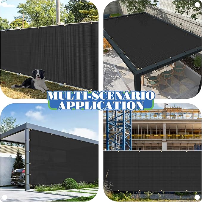 ECOOPTS 8'x121' Privacy Fence Screen Windscreen with Copper Grommets, Fit for Commercial Fence and Residential Garden Outdoor 90% UV Blockage, Cable Zip Ties Included (Black)