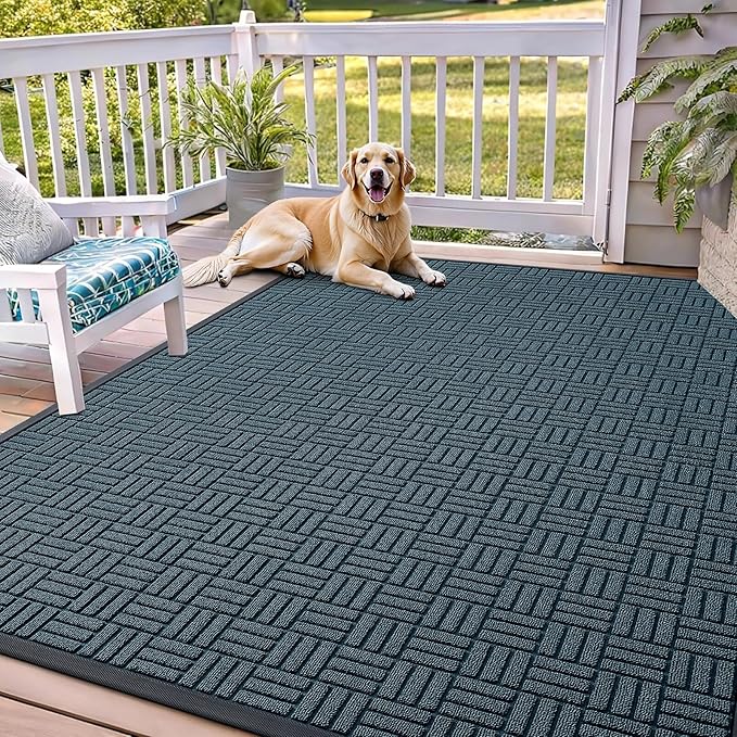 OLANLY Front Door Mat Outside Entrance 71x47, Absorbent, Heavy Duty Sturdy Natural Rubber Doormat Indoor Outdoor, Non-Slip, Stain and Fade Resistant, Low Profile Floor Mat for Entryway, Lake Blue