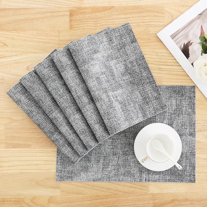 Homaxy Faux Leather Heat Resistant Placemats for Dining Table Set of 12, Waterproof Wipeable Washable PU Table Mats, Easy to Clean Anti-Slip Place Mats, 11.8" x 17", Black & White