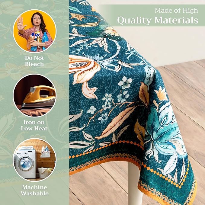 Maison d' Hermine Table Cloth Rectangle Table 100% Cotton 60 x 108 Inches Fall Tablecloth Reusable Everyday Use for Thanksgiving Christmas Decorations Dining Farmhouse Party (Luxury Loft - Dark Teal)