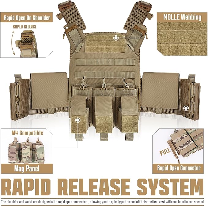 GFIRE Tactical Vest - Airsoft Lightweight Modular 3D Breathable Quick Release Vest, Adjustable Tactical Gear for Training