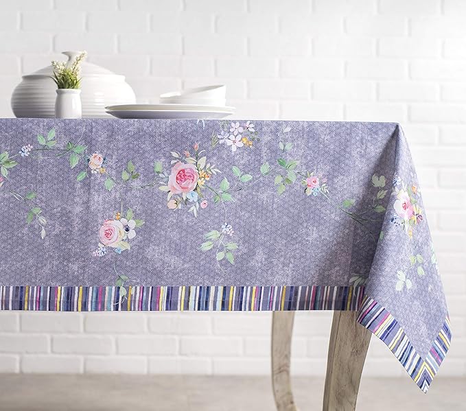 Maison d' Hermine Table Cloth Rectangle Table 100% Cotton 60 x 90 Inches Tablecloth for Dining Room, Farmhouse, Home, Party, Festive & Wedding Spring Summer - Sweet Rose Lavender - Country Garden