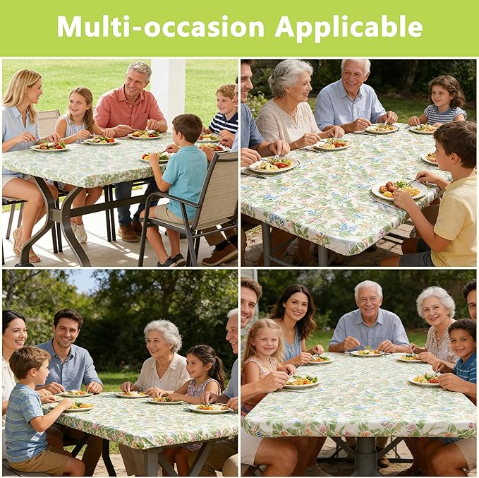Rectangle Picnic Table Cloth, Elastic Waterproof Fitted Vinyl Tablecloths for 8 Foot Tables, Wipeable Flannel Backed Table Covers for Dining, Camping, Outdoor(Mulberry,30"x96")