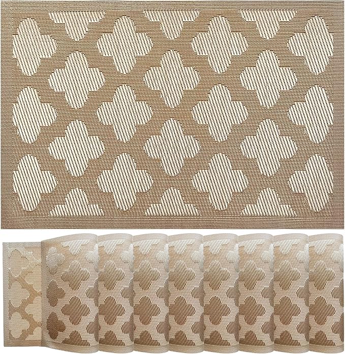 Elegant Placemats Vinyl Woven Heat-Resistant Placemats Set of 8 Washable Easy to Clean Table Mats for Dining Room and Decorate (Gold)