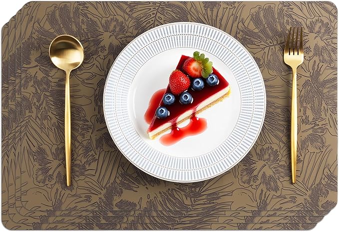 POLYTE Indoor/Outdoor Washable Embossed Vinyl Faux Leather Table Dining Placemats, Set of 4
