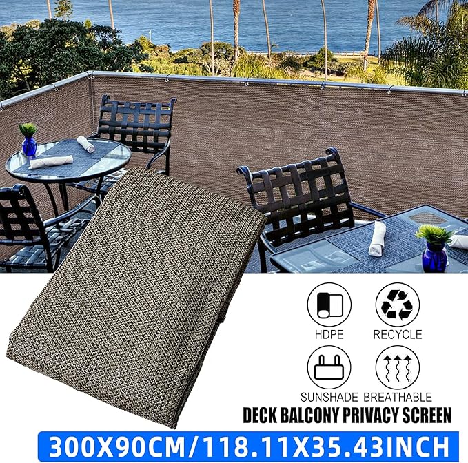 3'x10'Balcony Privacy Screen Cover Fence Cover UV Protection Weatherproof Windscreen Heavy Duty for Patio, Backyard,Brown