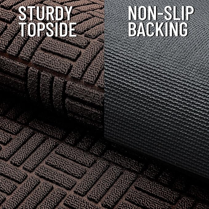 OLANLY Front Door Mat Outside Entrance 33x21, Absorbent, Heavy Duty Sturdy Natural Rubber Doormat Indoor Outdoor, Stain and Fade Resistant, Non-Slip Backing Low Profile Floor Mat for Entryway, Brown