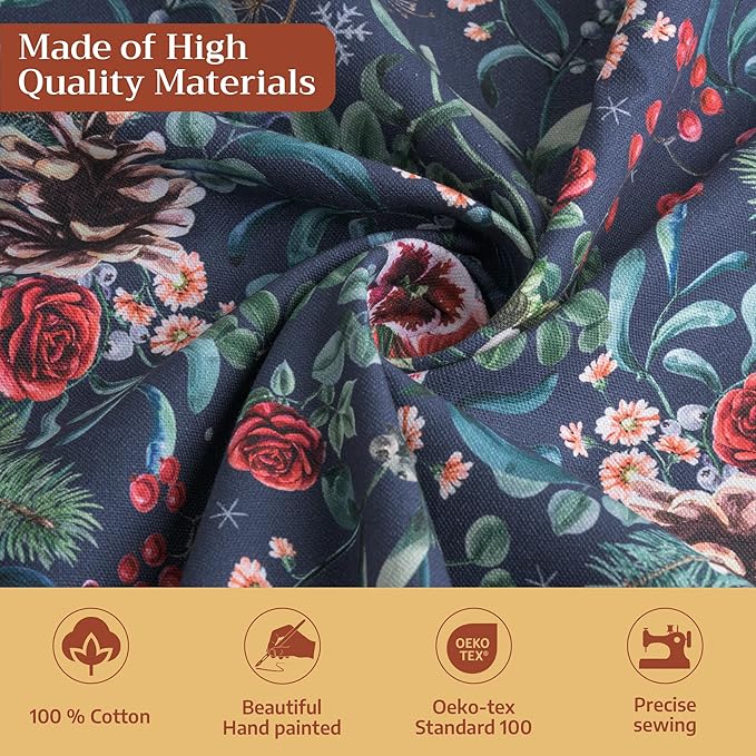 Maison d' Hermine Table Cloth Round Table 100% Cotton 63 Inches Fall Tablecloth Reusable Everyday Use for Thanksgiving Christmas Decorations Dining Farmhouse Party (Christmas Joy)