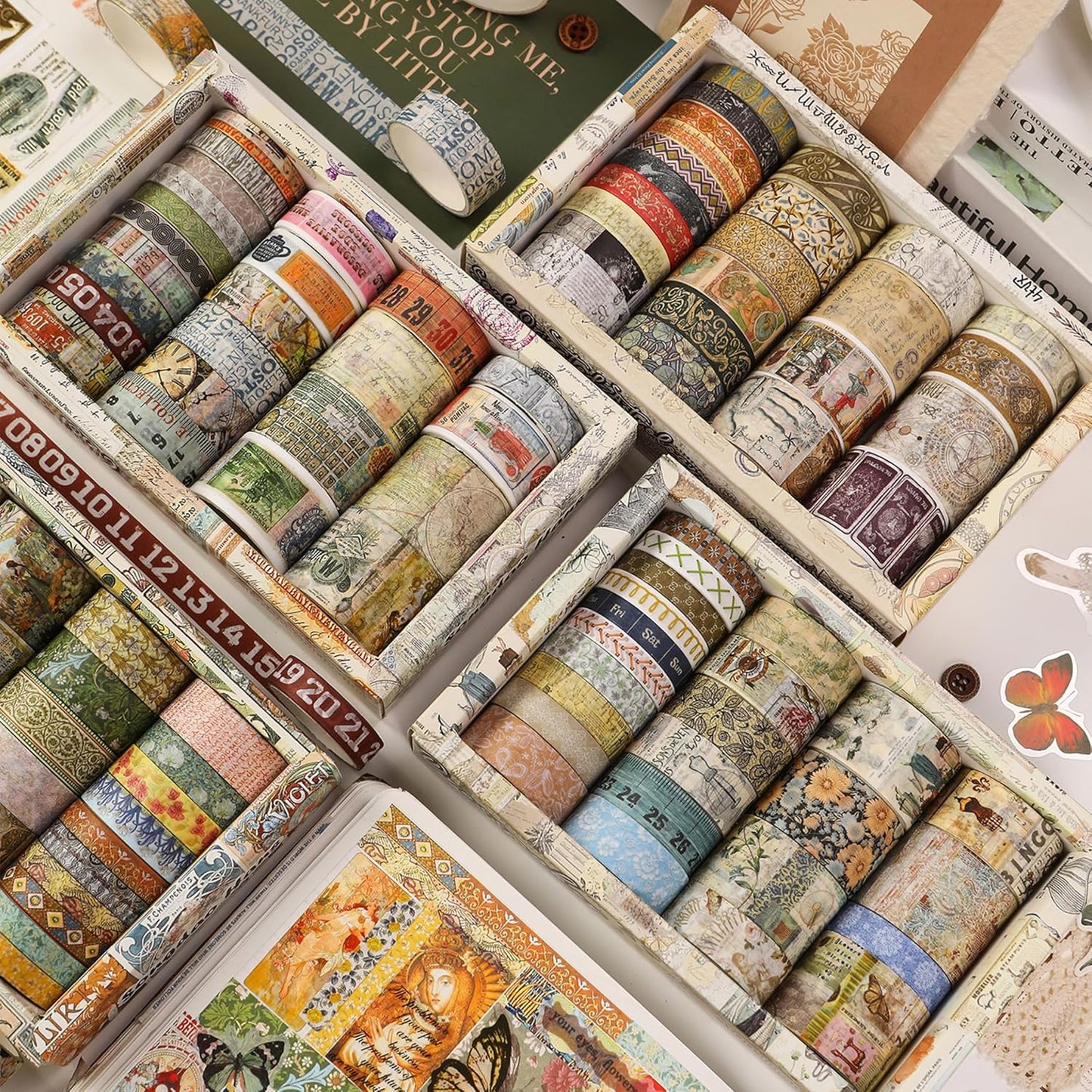 Vintage Washi Tape Set - 24 Rolls Arts Adhesive Tapes Assorted Retro Decorative Masking Tape Sets for Craft, Kids, Scrapbook, DIY, Gift Wrapping (8-Sea Treasures)