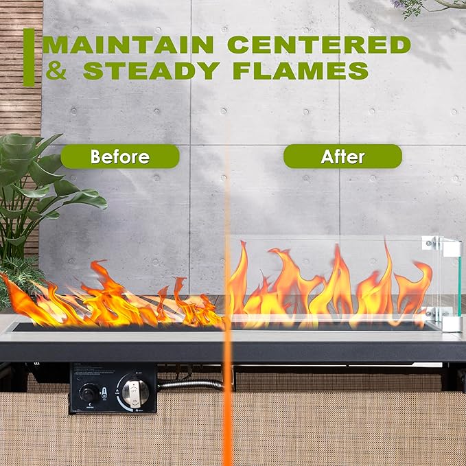 Nuu Garden Tempered Glass Wind Guard for Rectangular Propane Fire Pit Table 29 x 10 x 6 Inch, Durable Flame Guard Shield with Aluminum Alloy Corner Brackets for Outdoor Patio Gas Fire Table