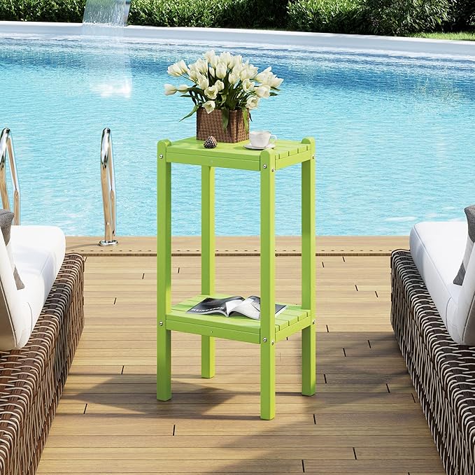Costaelm Outdoor Side Table, 2-Tier Small Patio Coffee Tables for Outside, Outdoor End Tables for Patio, Adirondack Side Table for Outside, Outside Table for Pool, Porch, Garden, Lime