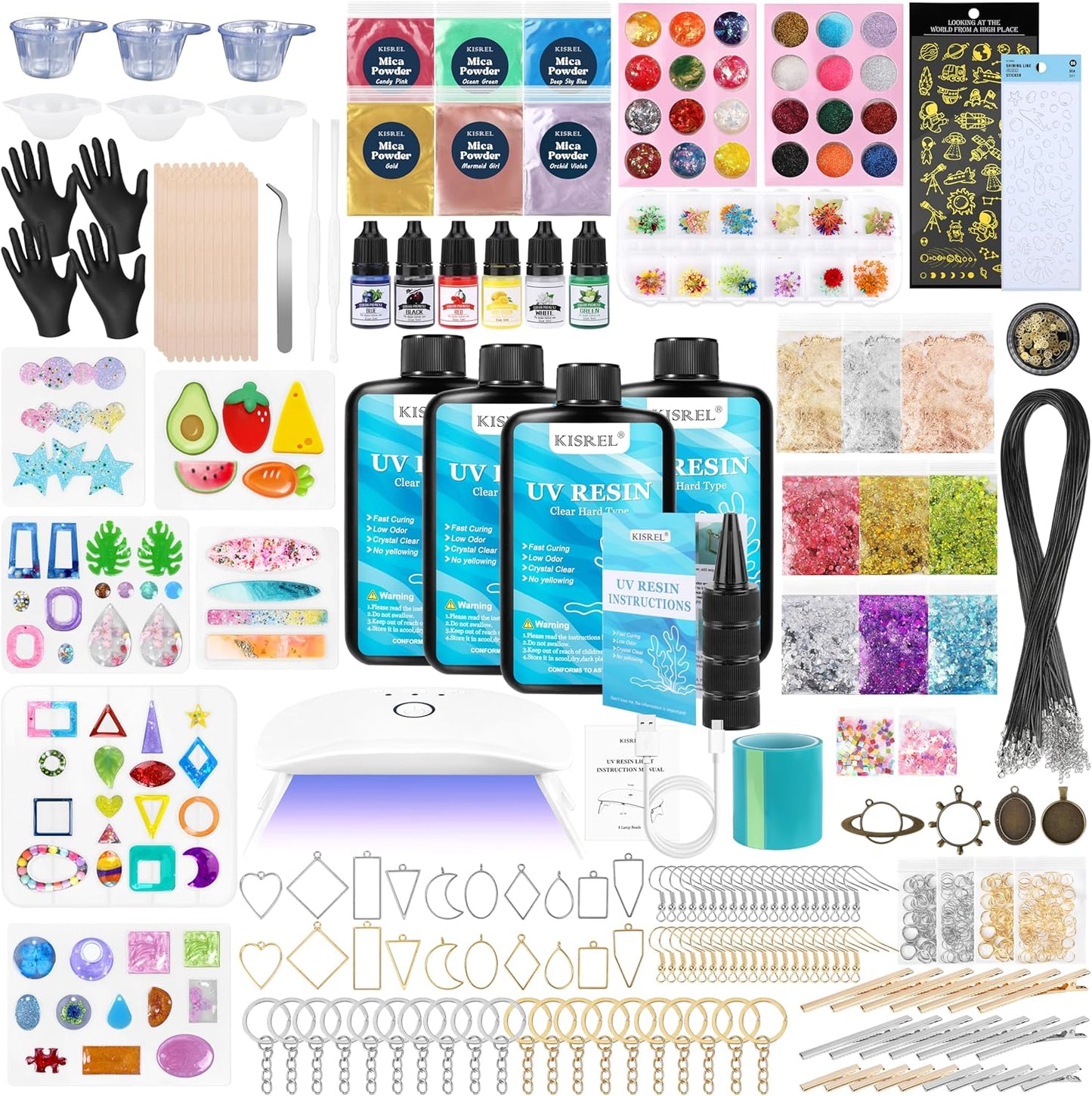 UV Resin Jewelry Making Kit, 400g Crystal Clear Resins with Light and Molds, DIY Jewelry Making Resin Kits, Resina Starter Kit for Keychain, Hair Clip and Earring