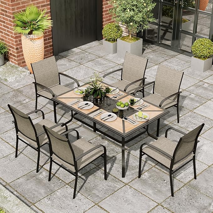 Outdoor Patio Dining Table for 6, 61" x 38" Rectangular Metal Patio Dining Table with Umbrella Hole for Garden, All Weather Wrought Iron Black Outdoor Table Backyard and Porch
