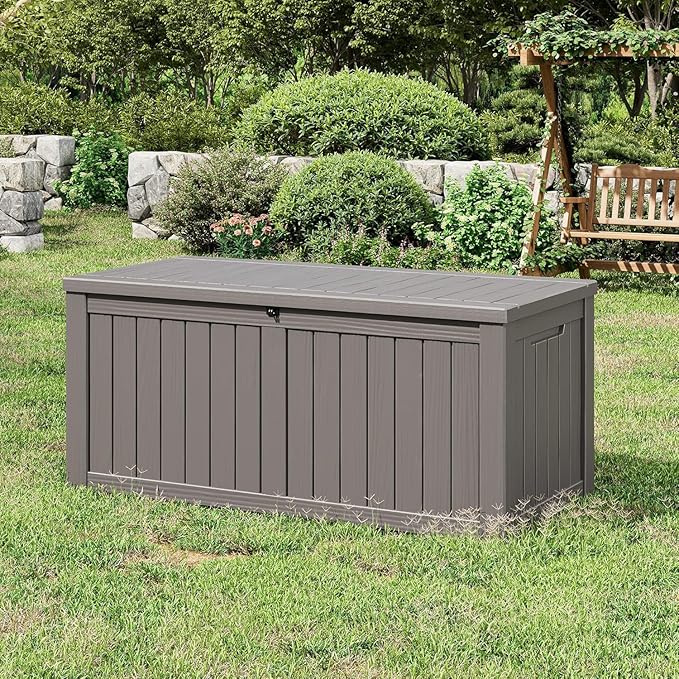 NUNU LAB 180 Gallon Outdoor Storage Box,Resin Large Sturdy Deck Box, Backyard Outside Storage Box Waterproof with Double Wall Panels,Package Delivery Garden Outdoor Hose
