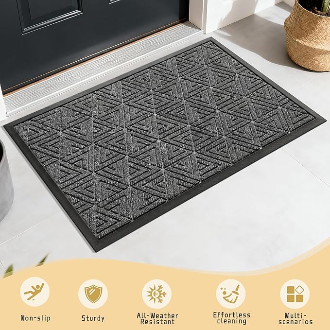 Yimobra Large Door Mat 36x24, All-Weather Waterproof Non-Slip Welcome Matt Outdoor, Heavy Duty Non Slip Doormat for Entryway for Patio and Garage Indoor, Easy Clean, Mix Grey