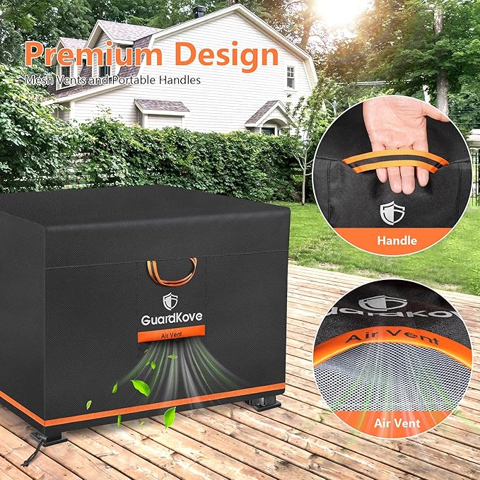 [Upgraded 1000D Heavy Duty Fabric] 32” Fire Pit Cover Square for 29”- 32” Fire Pit/Table, Waterproof Tear & Fade Resistant Firepit Cover with Buckle, Air Vents, Drawstring (32”L x 32”W x 16”H, Black)