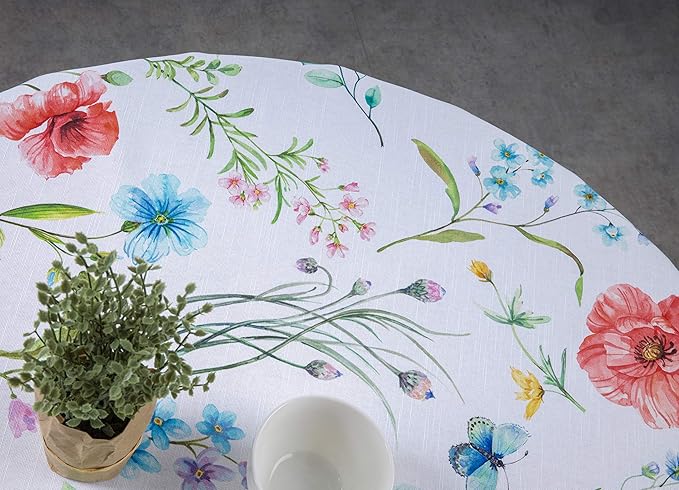 Maison d' Hermine Table Cloth Round Table 100% Cotton 69 Inches Tablecloth Reusable Decorative Everyday Use for Dining Room, Farmhouse, Home, Party, Festive & Wedding Spring Summer - Just Floral