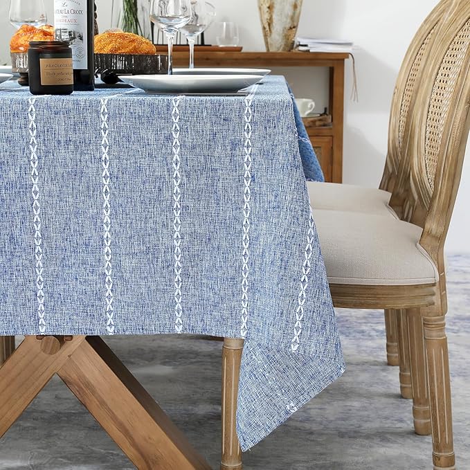 Chassic 60 x 60 inches Farmhouse Style Linen tablecloths, Wrinkle Resistant Washable Dining Room Table Cloths for Square Tables - Blue
