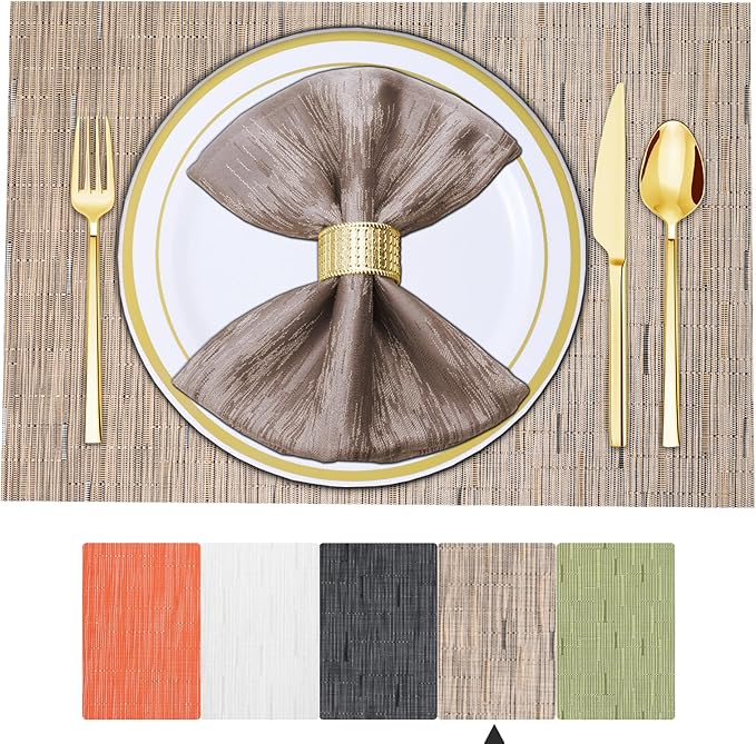 BETEAM Placemats Set of 8, Woven Vinyl Placemat for Dining Table Washable Wipeable Kitchen Place Mats Durable Indoor Outdoor Table Mats