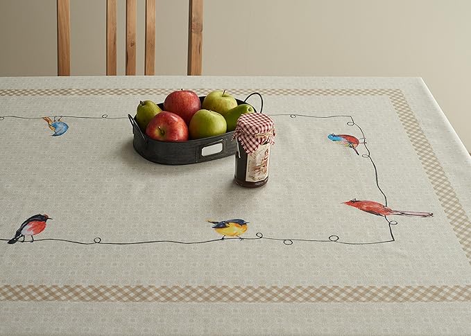 Maison d' Hermine Table Cloth Rectangle Table 100% Cotton 60 x 120 Inches Tablecloth Reusable Decorative for Dining Room, Farmhouse, Home, Party, Festive & Wedding Spring Summer - Birdies On Wire